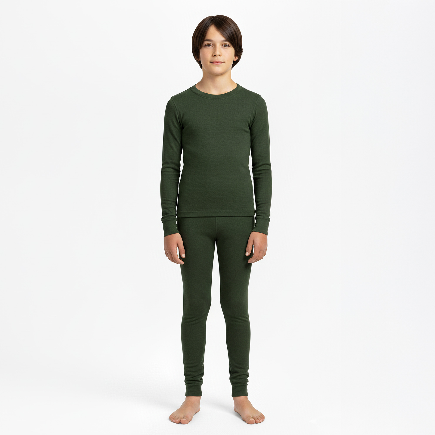 Kids' 160 Long Sleeve & Bottom 2-Piece Dark Green