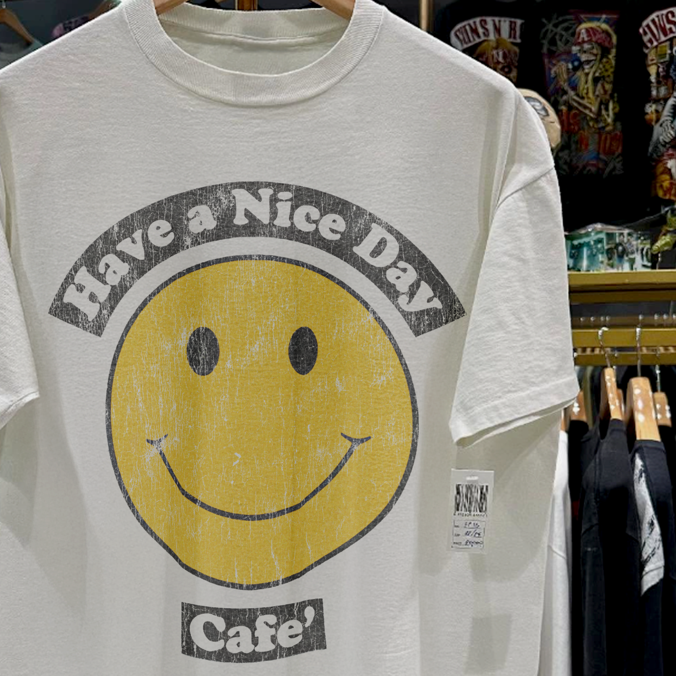 1998 Have A Nice Day 'Cafe' Rare Washed White T-Shirt
