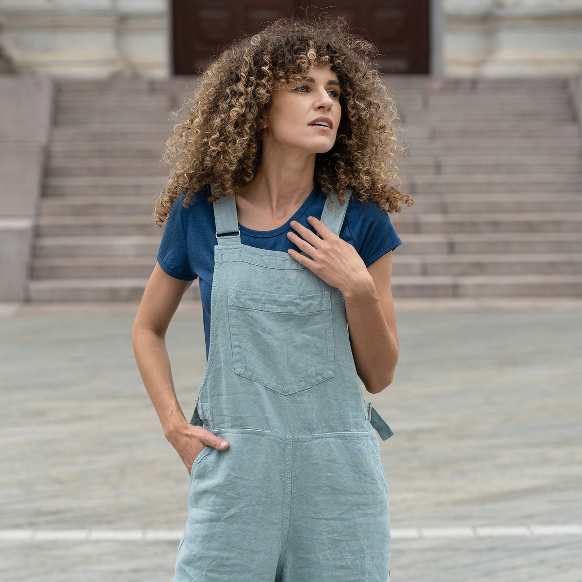 Linen Pinafore Jumpsuit Nicci Mint Green