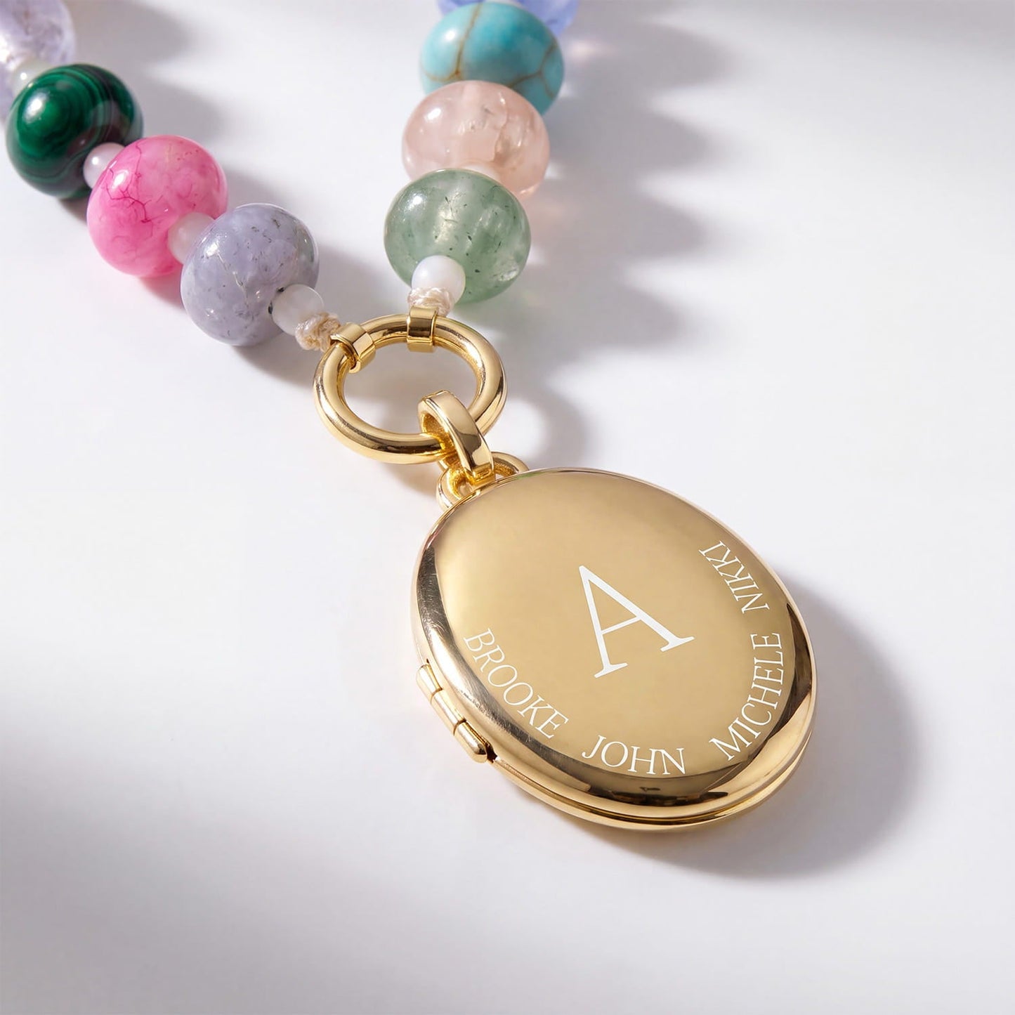 Personalized Semi-Precious Oval Locket Necklace