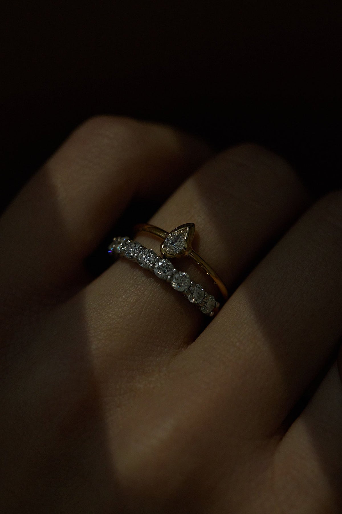 Mini Pear Diamond Ring | 9K Yellow Gold