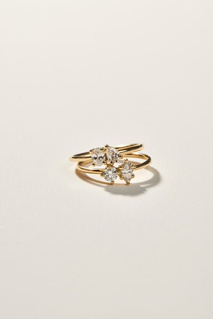 Marquise Diamond and Round Emerald Toi Et Moi Ring | 18K Yellow Gold