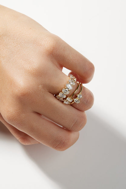 Marquise Diamond and Round Emerald Toi Et Moi Ring | 18K White Gold