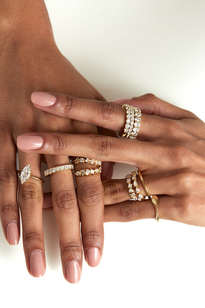 Double Band Scattered Diamond Ring | 18K Yellow Gold, (More Options Available)