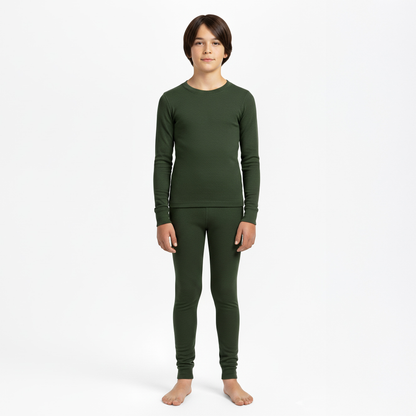 Kids' 160 Long Sleeve & Bottom 2-Piece Dark Green