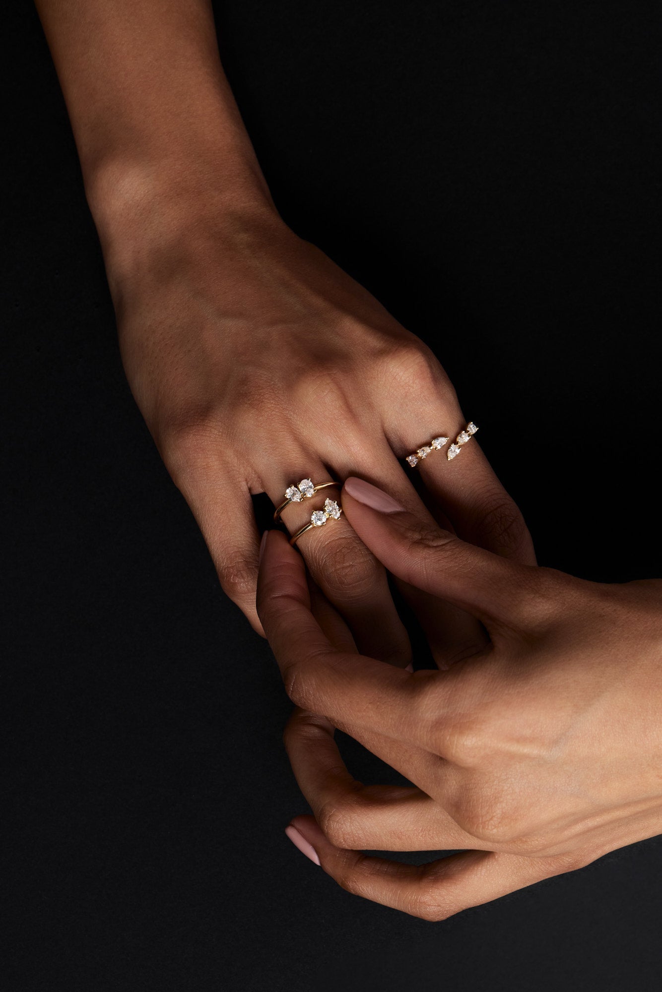 Marquise Diamond and Round Emerald Toi Et Moi Ring | 18K Yellow Gold
