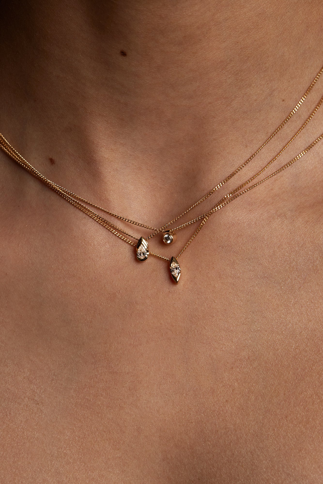 Mini Pear Diamond Necklace | 9K Yellow or Rose Gold