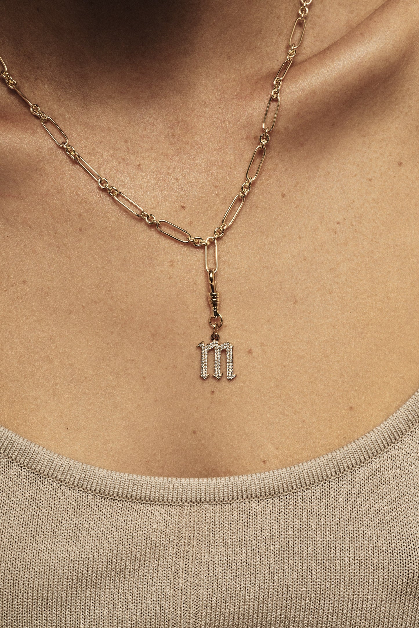 Large Diamond Gothic Letter Pendant | 18K White Gold