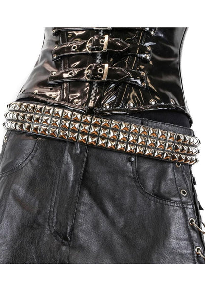 3 Rows Punk Pyramid Stud Belt [SILVER]