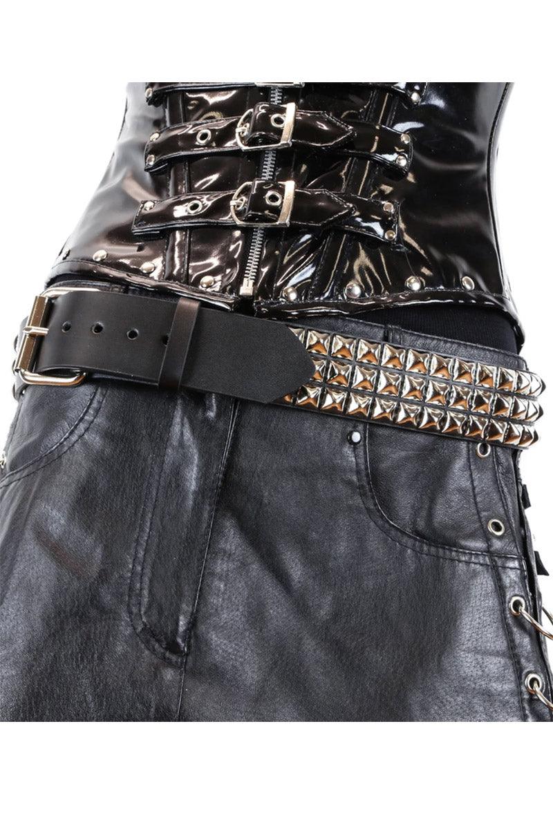 3 Rows Punk Pyramid Stud Belt [SILVER]