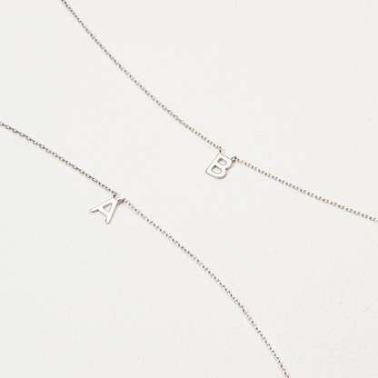 Solid White Gold Miniature Initial Letter Necklace