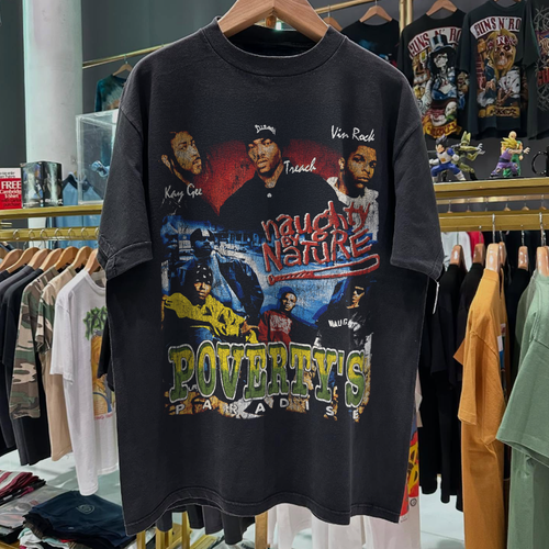 90s Naughty By Nature 'Poverty's Paradise' Rare Washed Black Rap-Tee