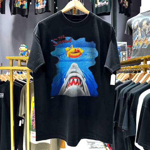 1999 Simpsons Jaws Parody Rare Washed Black T-Shirt