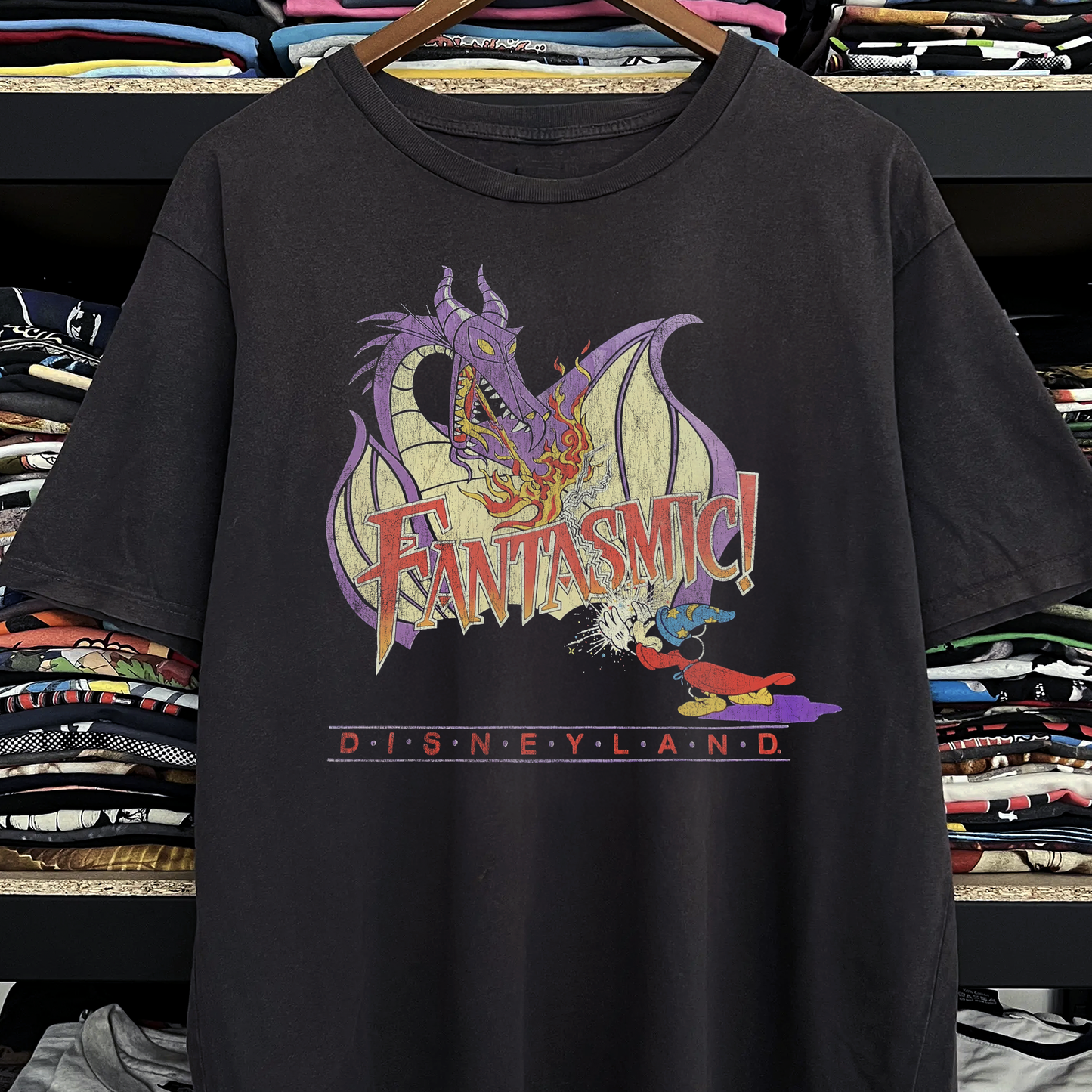 90s Fantasia 'Fantasmic' Disneyland Washed Black Tee