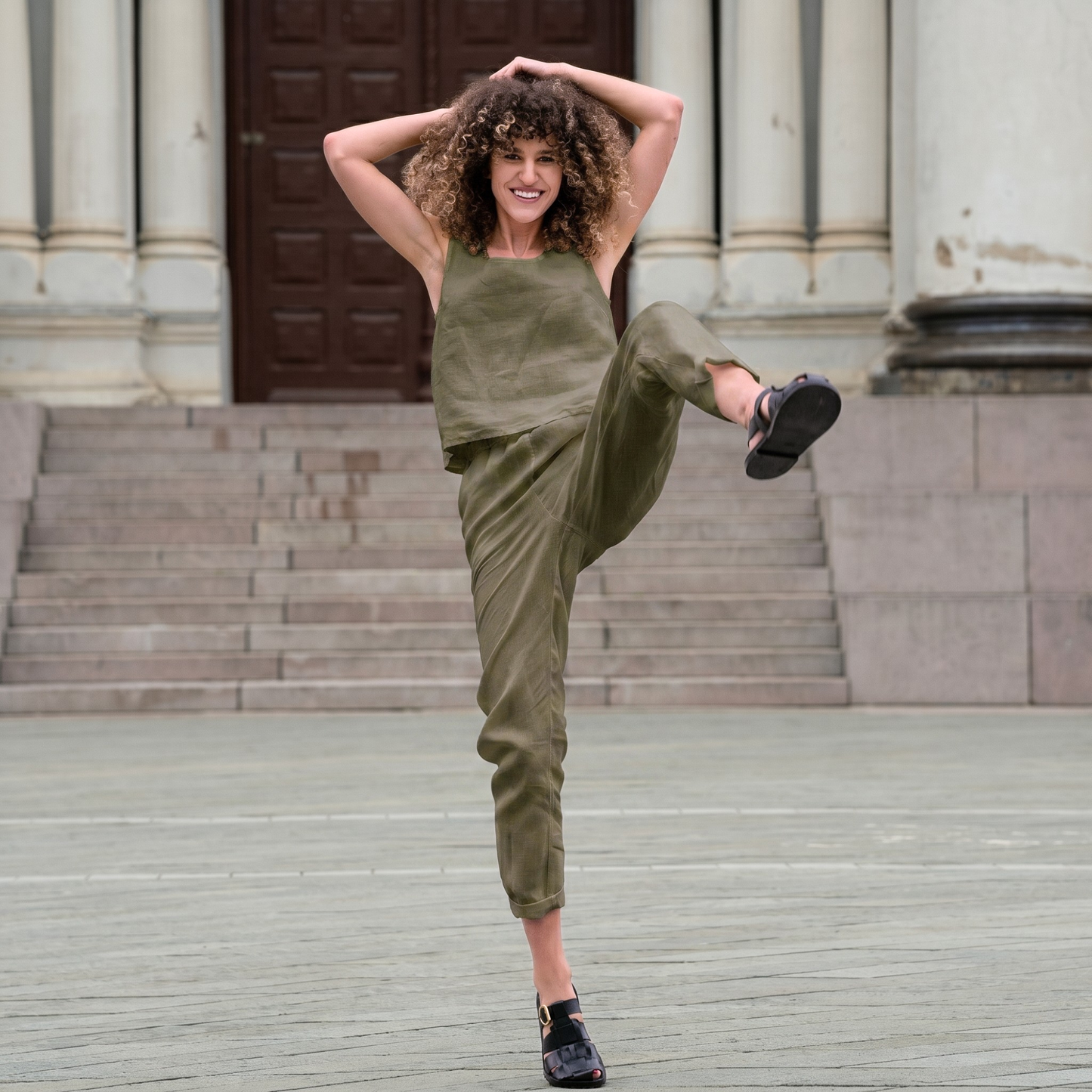 Linen Crop Top & Pants 2-Piece