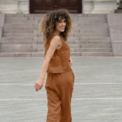Linen Crop Top & Pants 2-Piece