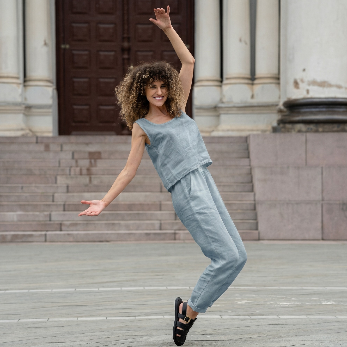 Linen Crop Top & Pants 2-Piece