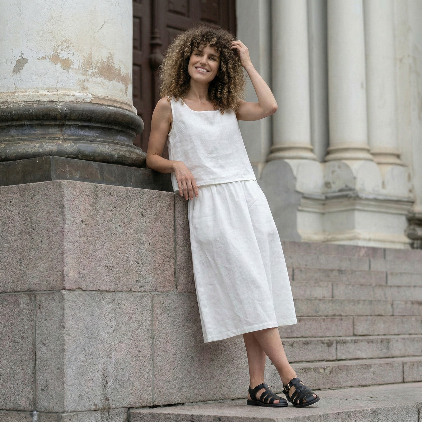 Linen Crop Top & Skirt 2-Piece