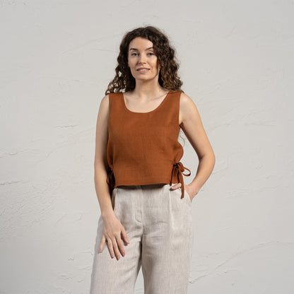 Linen Blouse with Side Ribbons Audrey