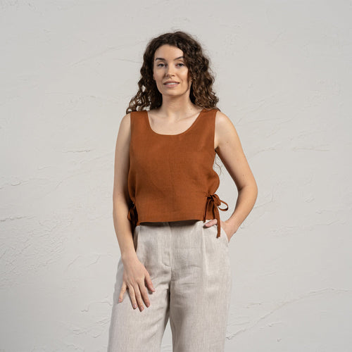 Linen Blouse with Side Ribbons Audrey
