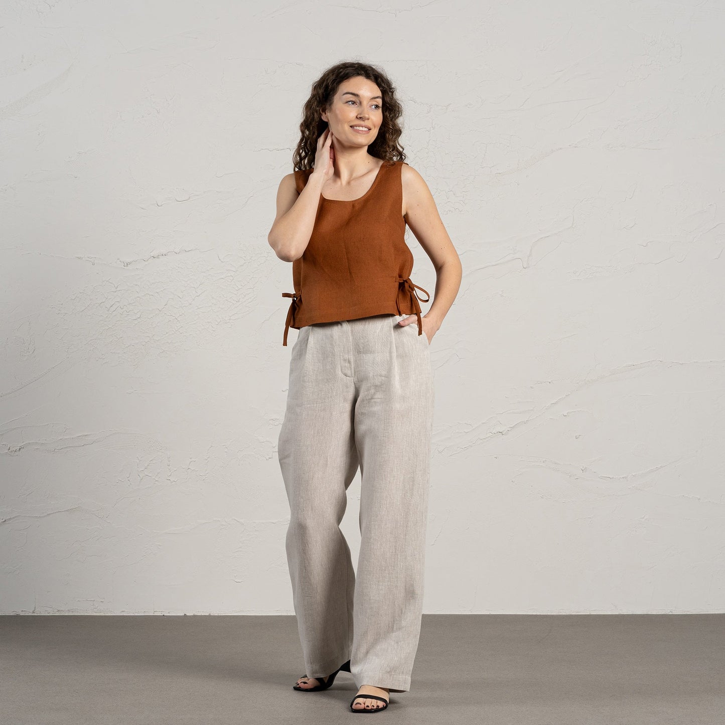Linen Blouse with Side Ribbons Audrey