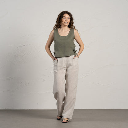 Linen Blouse with Side Ribbons Audrey