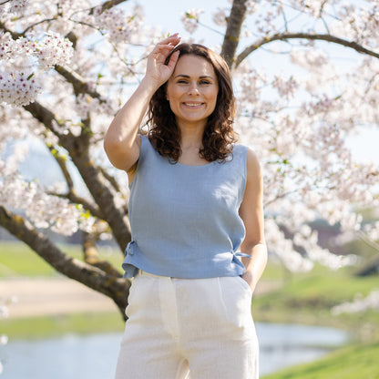 Linen Blouse with Side Ribbons Audrey