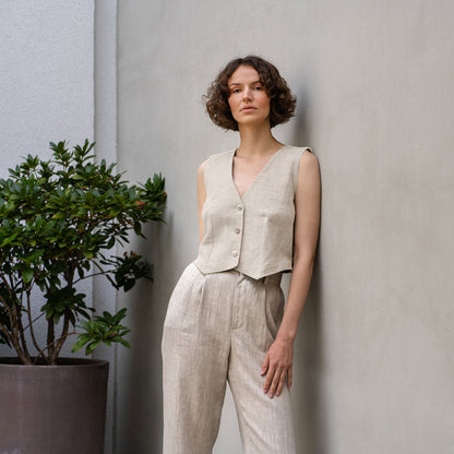 Linen Vest & Wide Leg Pants 2-Piece