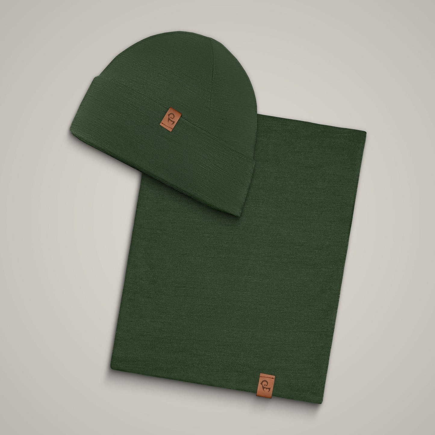 Unisex Merino Beanie & Gaiter 2-Piece Dark Green