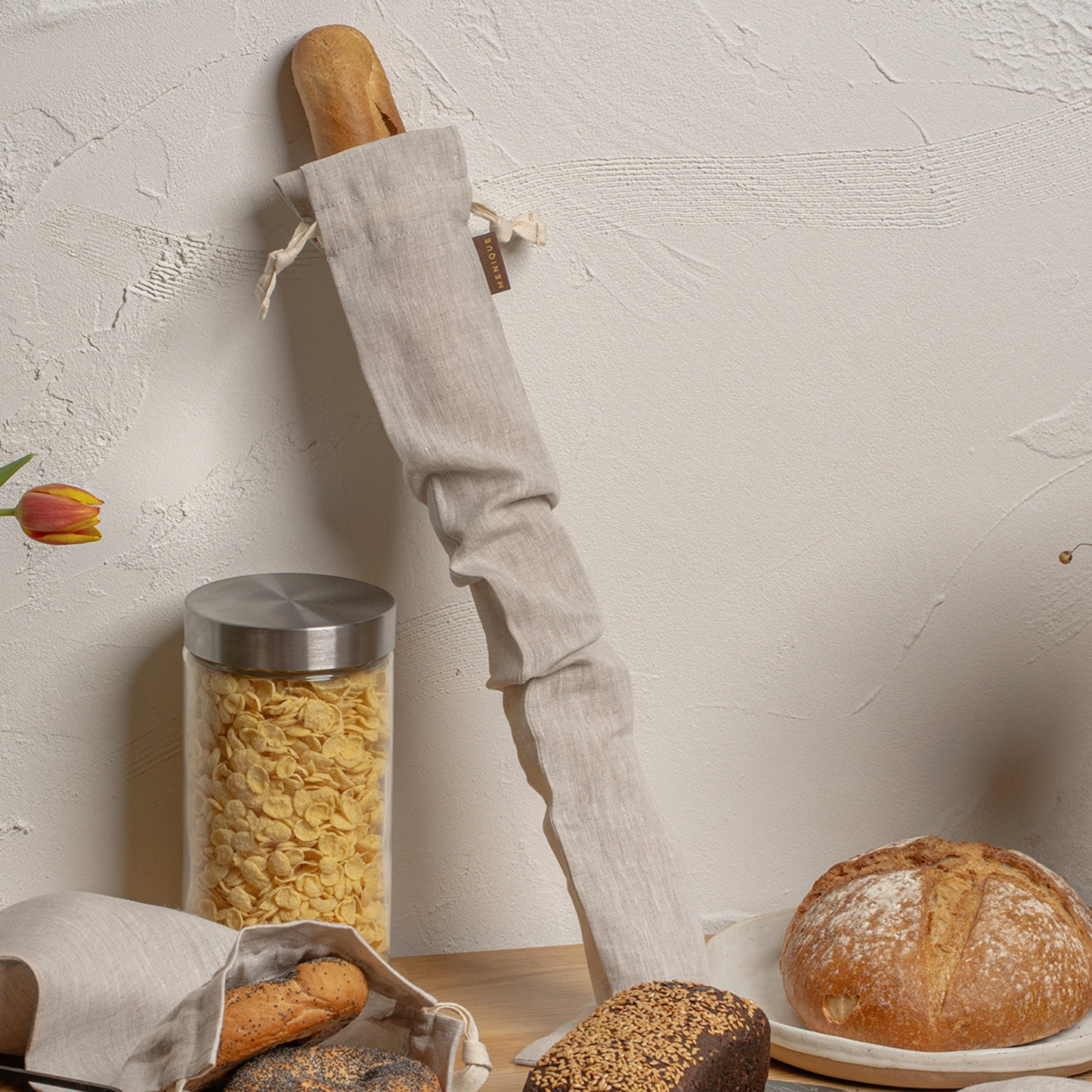Natural 100% Linen Reusable Bread Bags 2-Pack