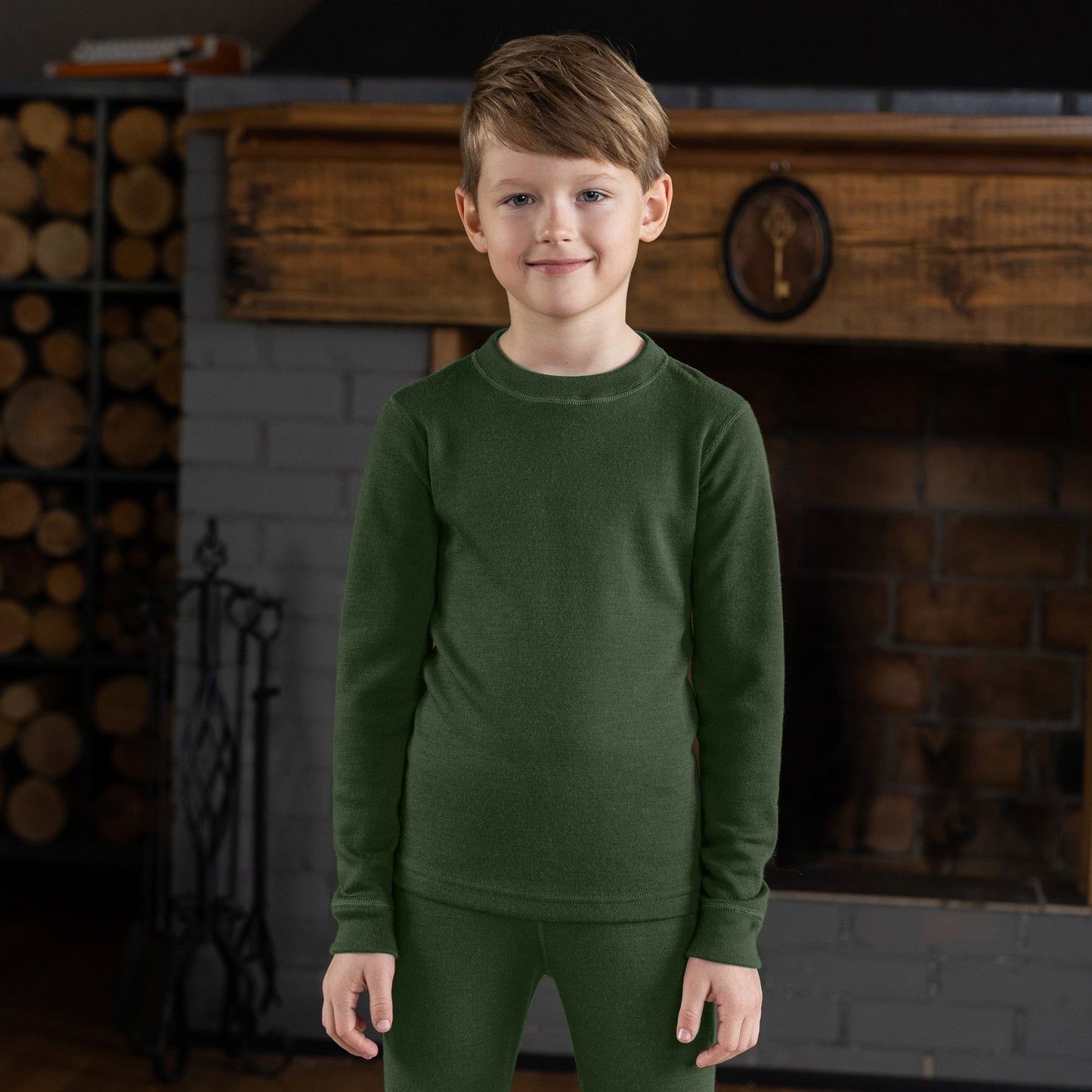 Kids' 250 Thermal Long Sleeve Crew Dark Green