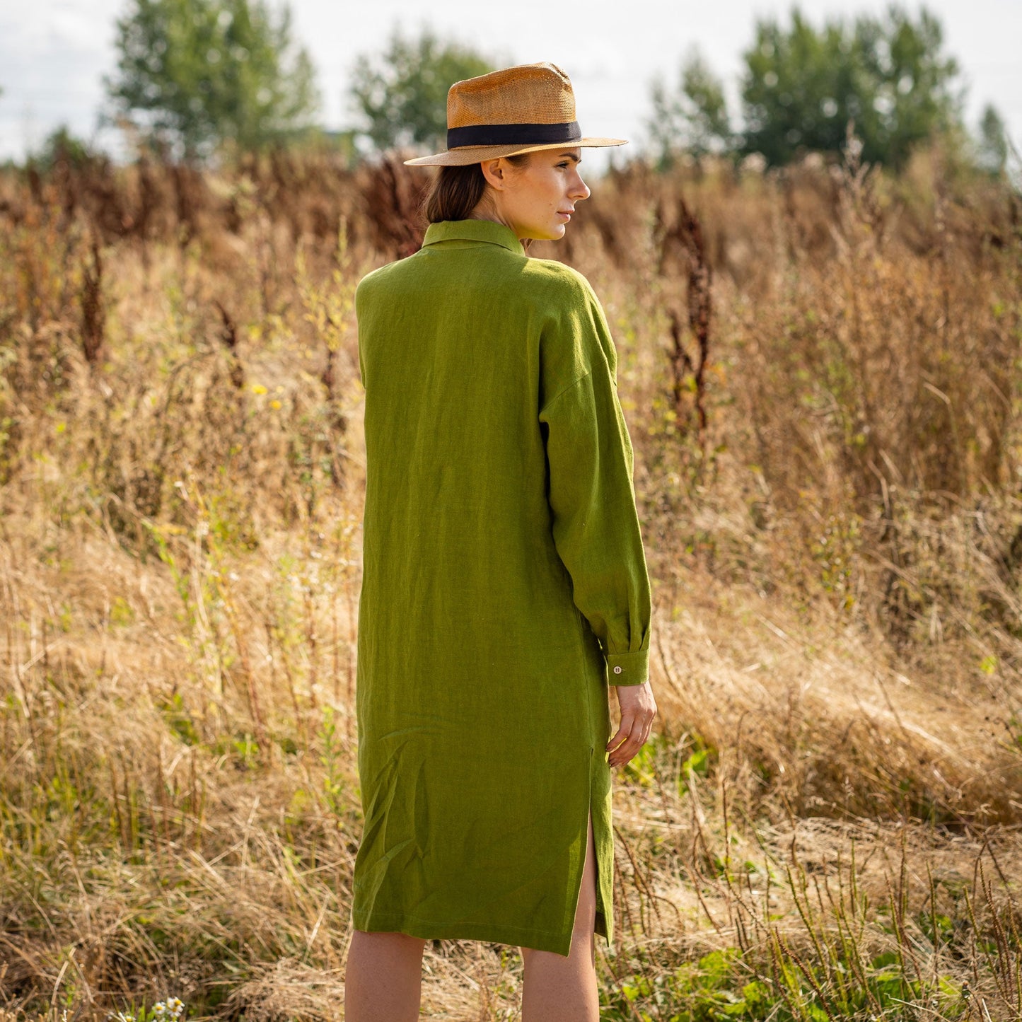 Oversize Shirt Dress Margo Forest Green