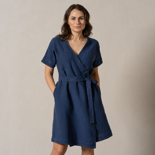 Linen Wrap Dress Eliana Storm Blue
