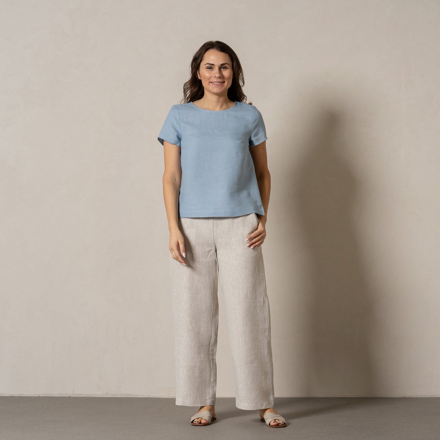 Linen T-Shirt Top Emma Cloudy Blue