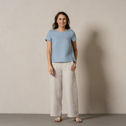 Linen T-Shirt Top Emma Cloudy Blue