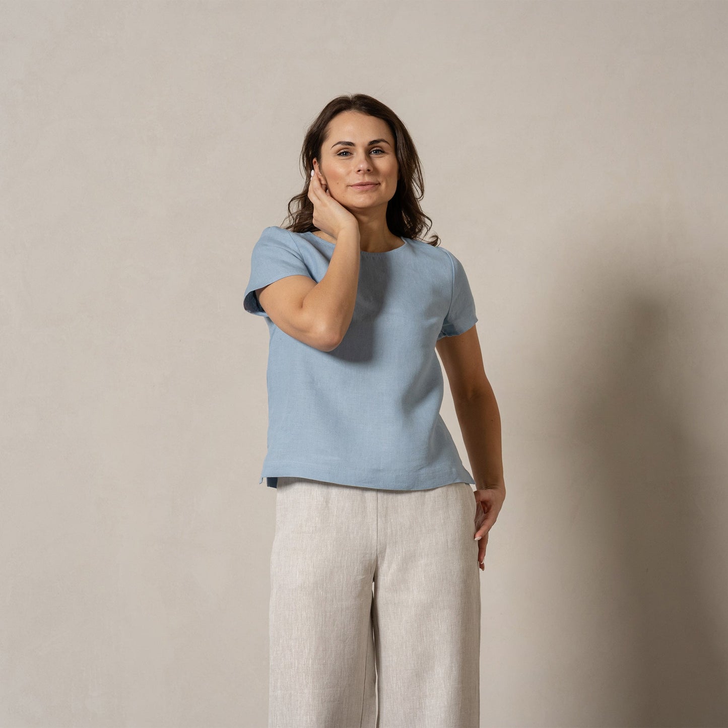 Linen T-Shirt Top Emma Cloudy Blue