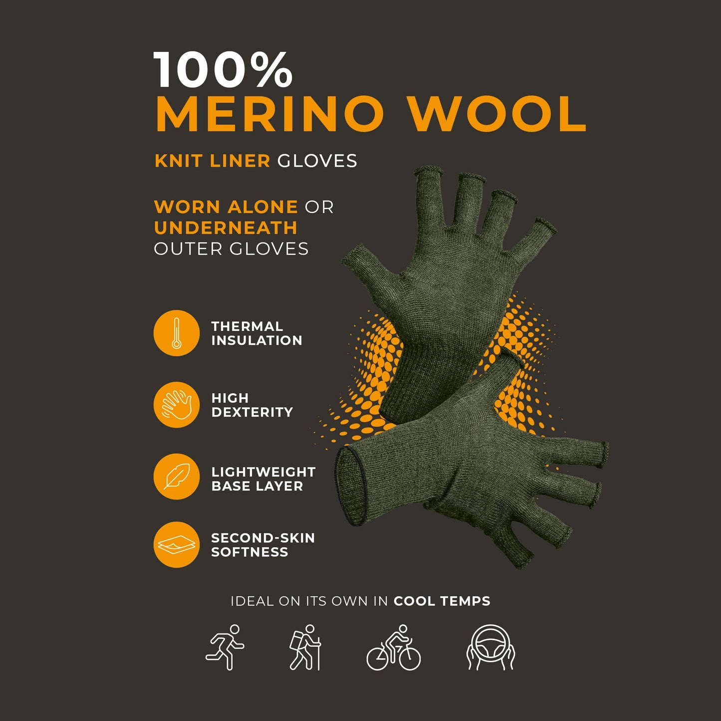 Merino Liner Fingerless Gloves for Women