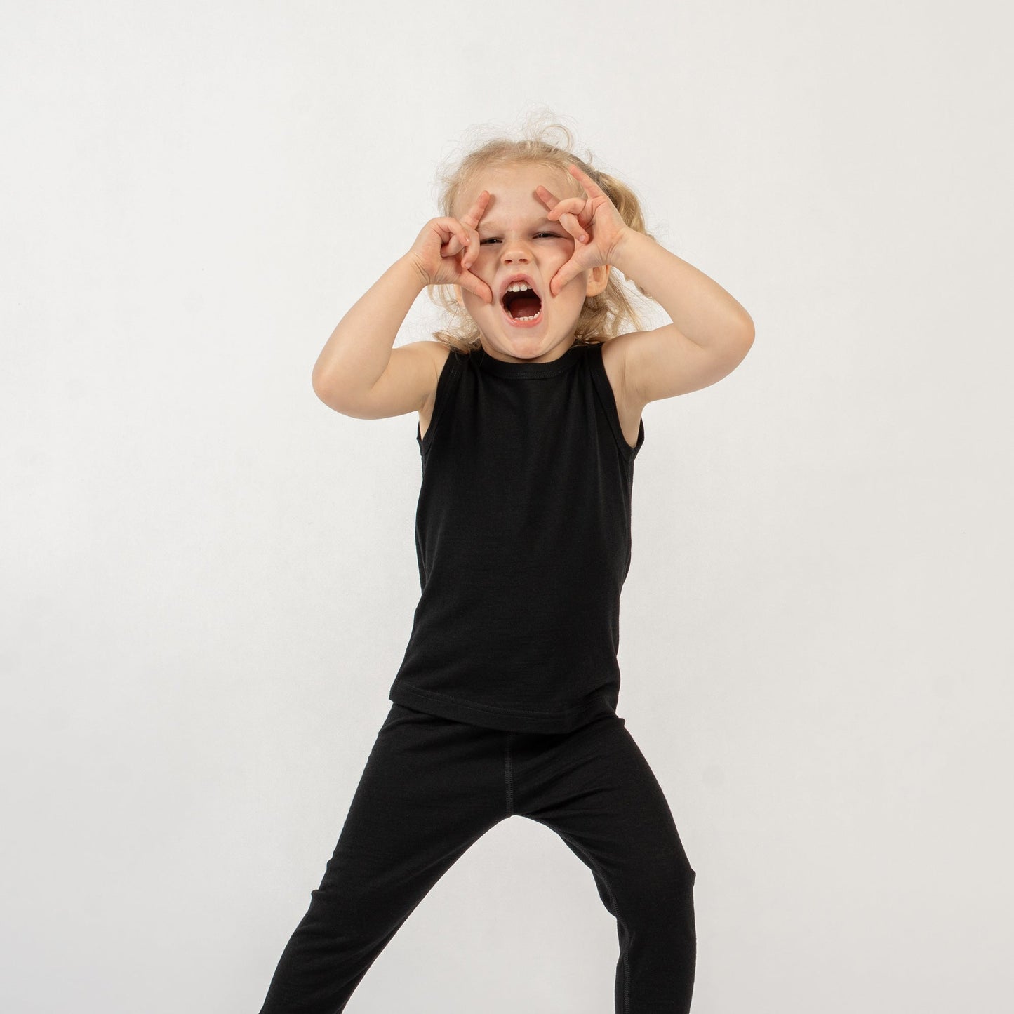 Kids' Merino Tank Top & Bottom 2-Piece Black