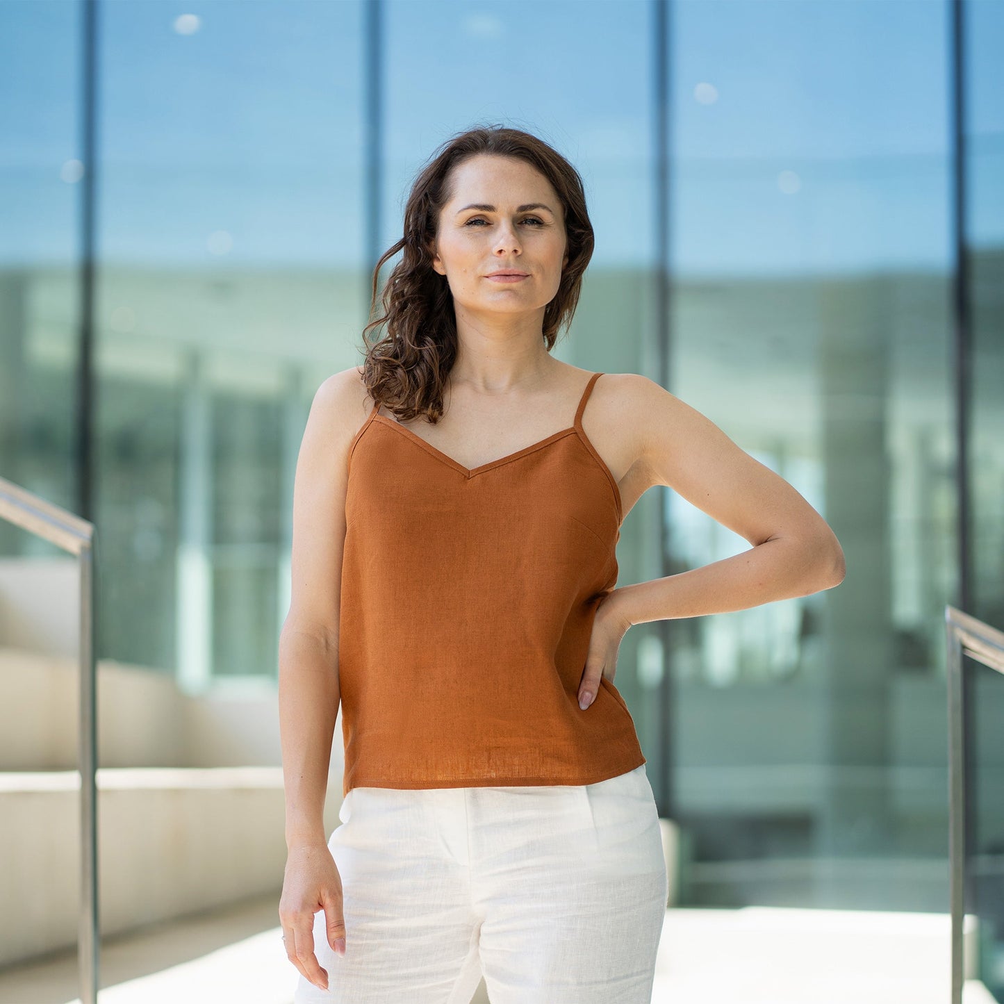 Linen Slip Top Kim Almond Brown