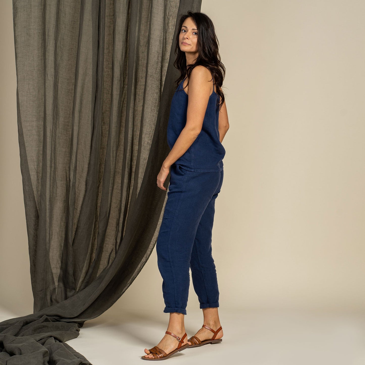 Linen Slip Top & Pants 2-Piece Storm Blue