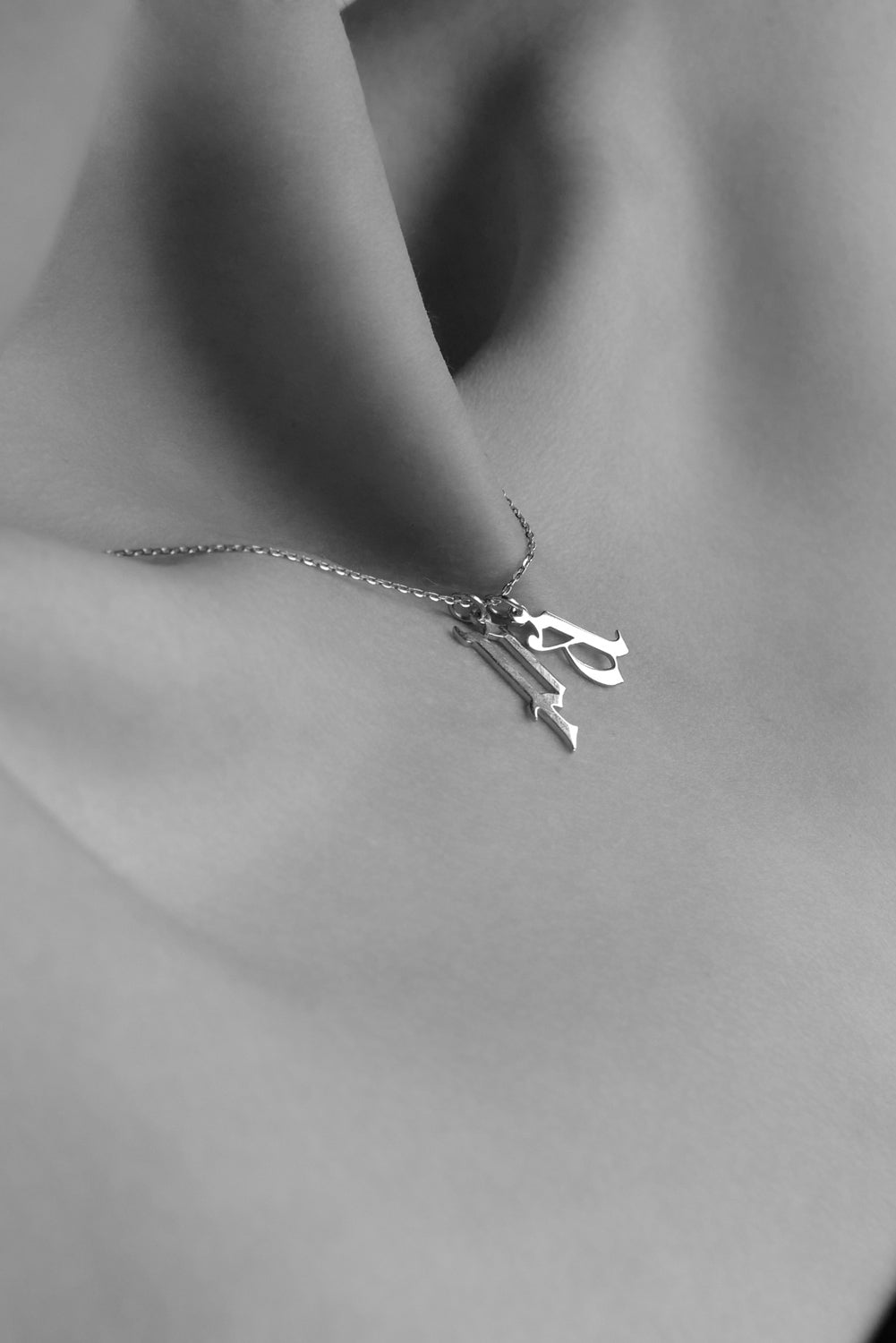Large Gothic Letter Necklace | 9K White Gold