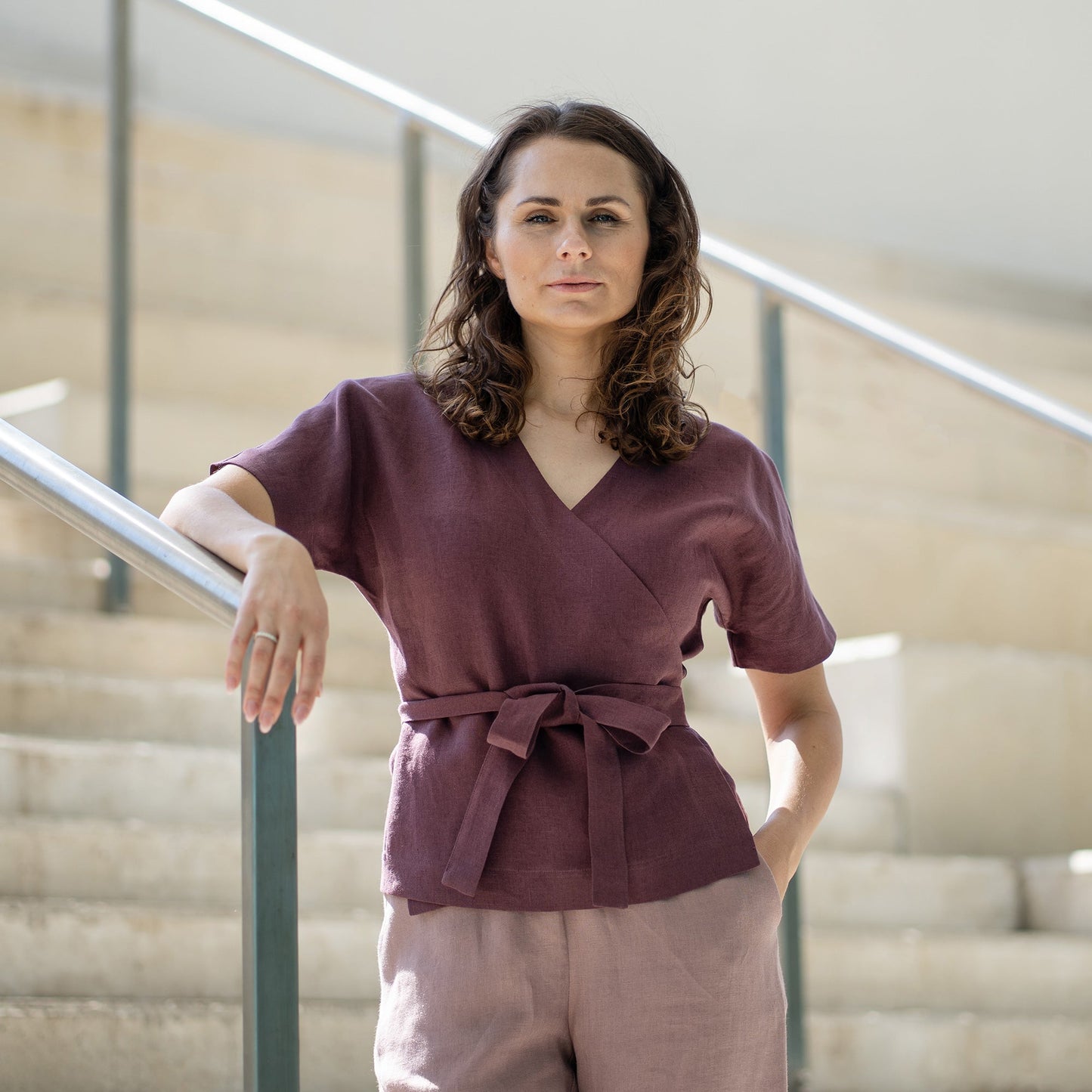 Linen Wrap Blouse Lila