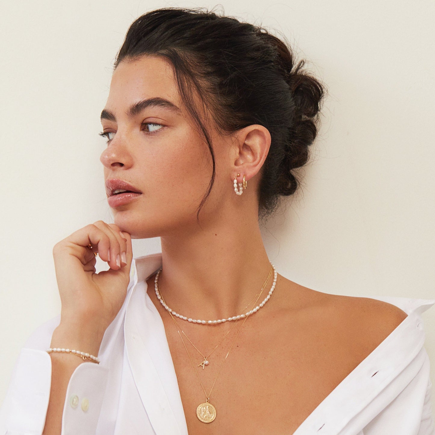 Silver Initial and Pearl Drop Necklace