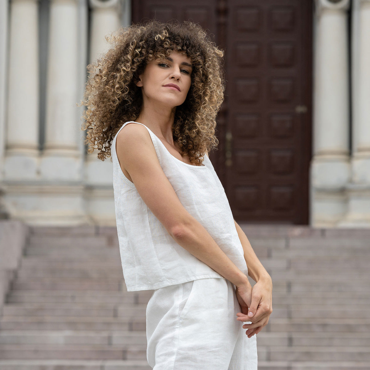 Linen Crop Top Ana Pure White