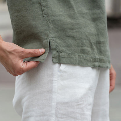 Linen T-Shirt Top Emma Stone Green