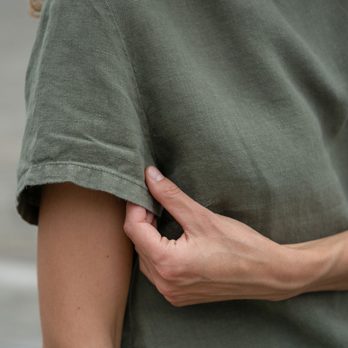 Linen T-Shirt Top Emma Stone Green