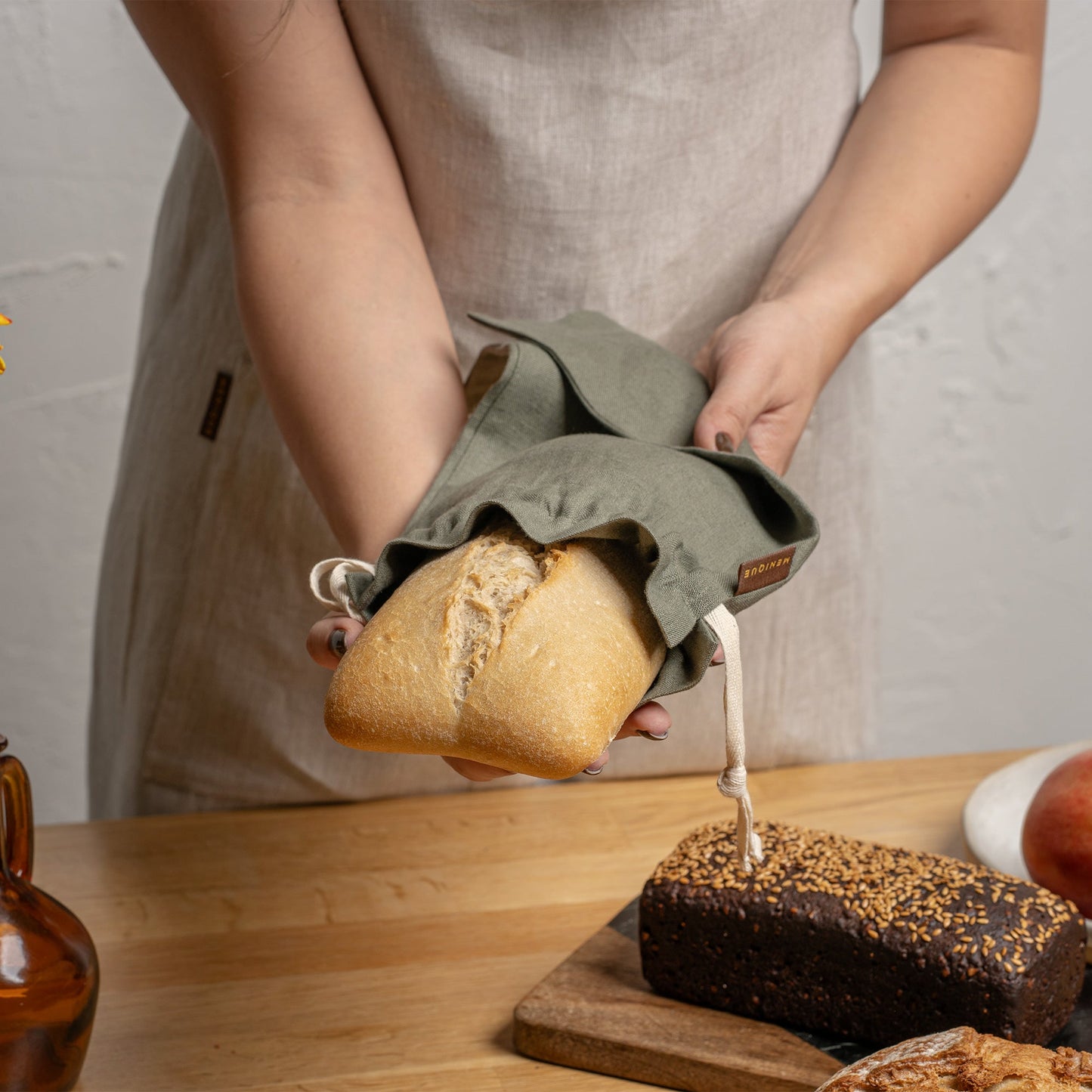 Natural 100% Linen Reusable Bread Bags 2-Pack