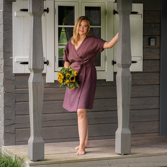 Linen Wrap Dress Eliana Shadow Purple