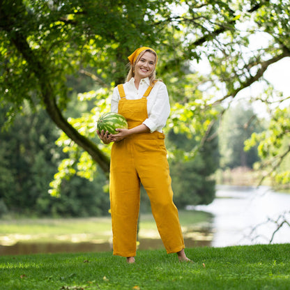 Linen Pinafore Jumpsuit Nicci Spicy Yellow