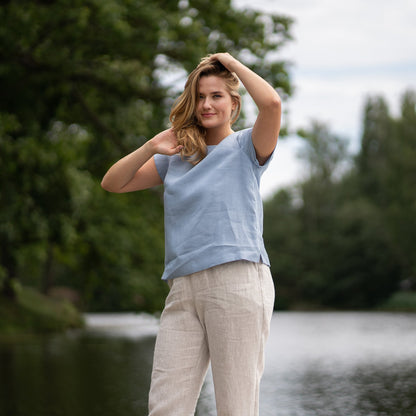 Linen T-Shirt Top Emma Cloudy Blue
